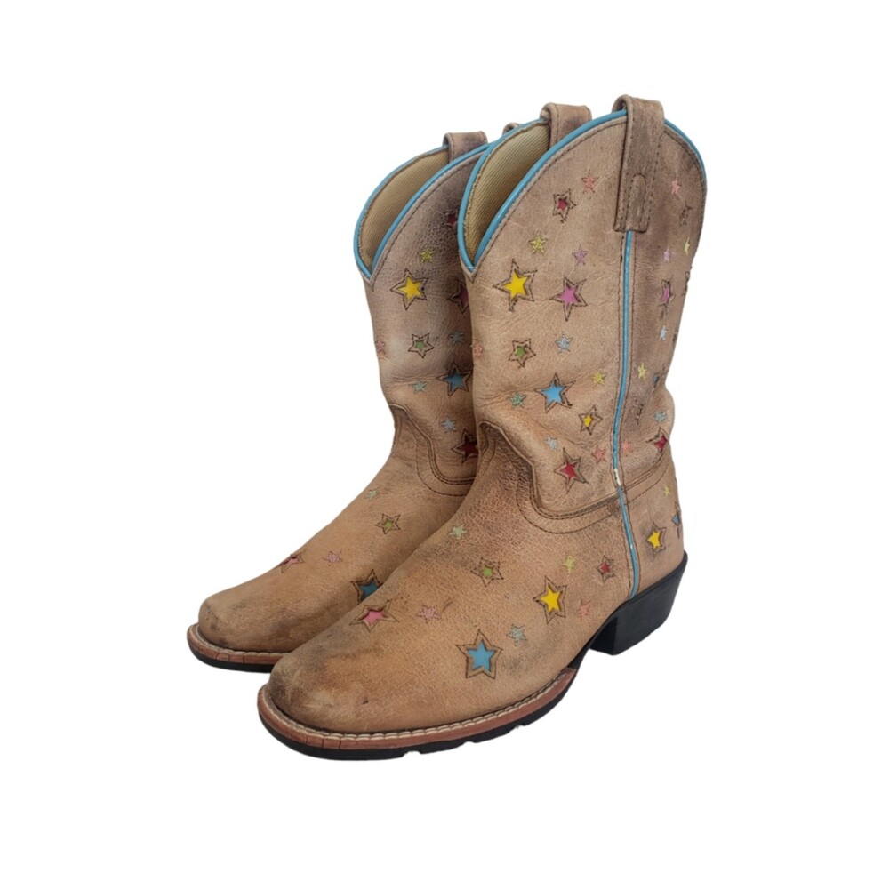 Girls Dan Post Starlett Cowboy Boots Leather‎ Brown Youth Size 3.5 D Big Kids